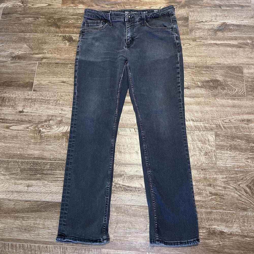 BKE Jake Jeans Mens 34x31 Black Straight Embroidered Stretch Medium Wash Denim